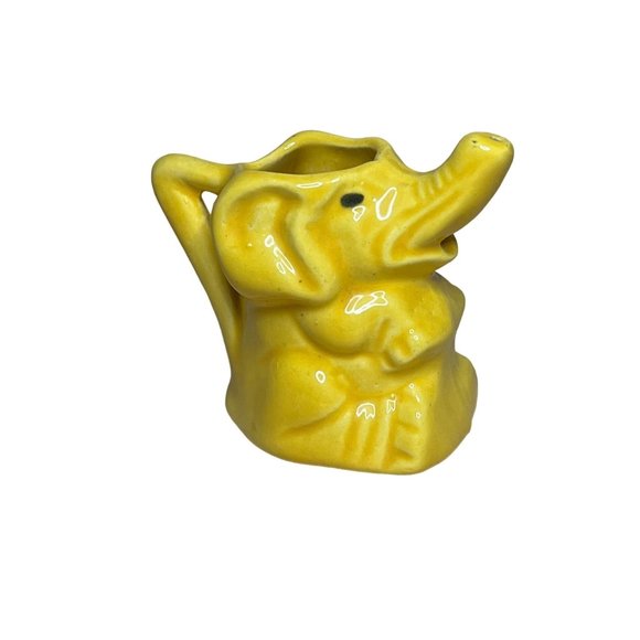 Vintage Miniature Ceramic Elephant Pitcher Yellow Trunk Up - Picture 3 of 6
